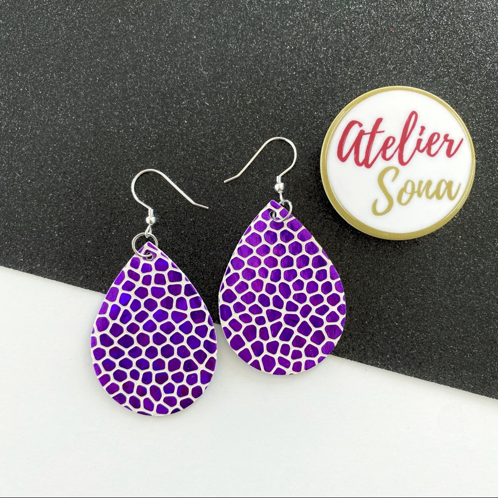 Sparkly Pebble Print Tear Drop Earrings - Purple 15$